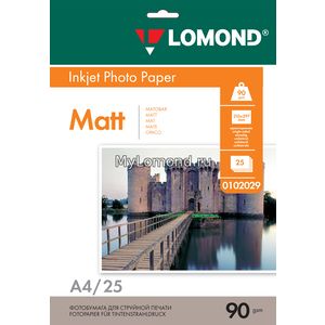 арт. 0102029 Фотобумага матовая Lomond односторонняя, 90 г/м2, А4, 25 листов для печати на струйных принтерах