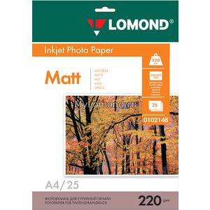 арт. 0102148 Фотобумага матовая Lomond двухсторонняя, 220 г/м2, А4, 25 листов для печати на струйных принтерах