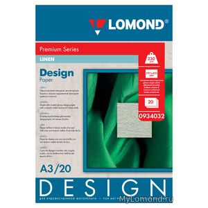 арт. 0934032 Бумага Lomond Design Premium Linen (Лён), глянцевая, А3, 230г/м2, односторонняя, ярко-белая