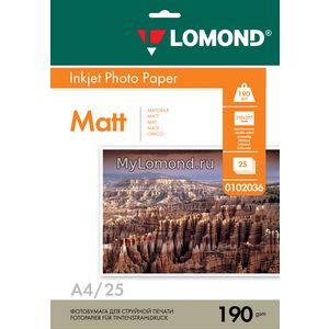 арт. 0102036 Фотобумага матовая Lomond двухсторонняя, 190 г/м2, А4, 25 листов для печати на струйных принтерах