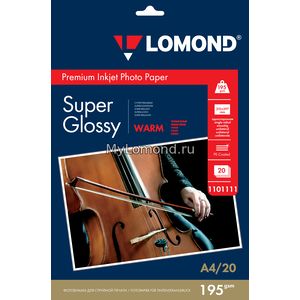 арт. 1101111 Фотобумага суперглянцевая Lomond Super Glossy Warm односторонняя, 195 г/м2, А4, 20 листов для печати на струйных принтерах