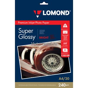 арт. 1105100 Фотобумага суперглянцевая Lomond Super Glossy Bright односторонняя, 240 г/м2, А4, 20 листов для печати на струйных принтерах