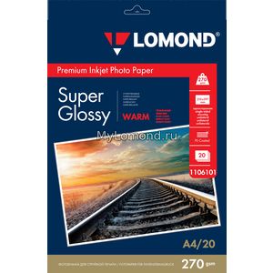 арт. 1106101 Фотобумага суперглянцевая Lomond Super Glossy Warm односторонняя, 170 г/м2, А4, 20 листов для печати на струйных принтерах