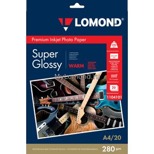 арт. 1104101 Фотобумага суперглянцевая Lomond Super Glossy Warm односторонняя, 280 г/м2, А4, 20 листов для печати на струйных принтерах