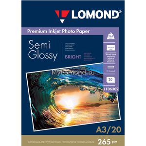 арт. 1106302 Фотобумага полуглянцевая Lomond Semi-Glossy DS Bright двухсторонняя, 265 г/м2, А3, 20 листов для печати на струйных принтерах