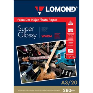 арт. 1104102 Фотобумага суперглянцевая Lomond Super Glossy Warm односторонняя, 280 г/м2, А3, 20 листов для печати на струйных принтерах