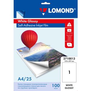 арт. 2710013 Пленка самоклеящаяся (PP) 100 мкм Lomond белая глянцевая, А4, 25 листов, для печати на струйных принтерах